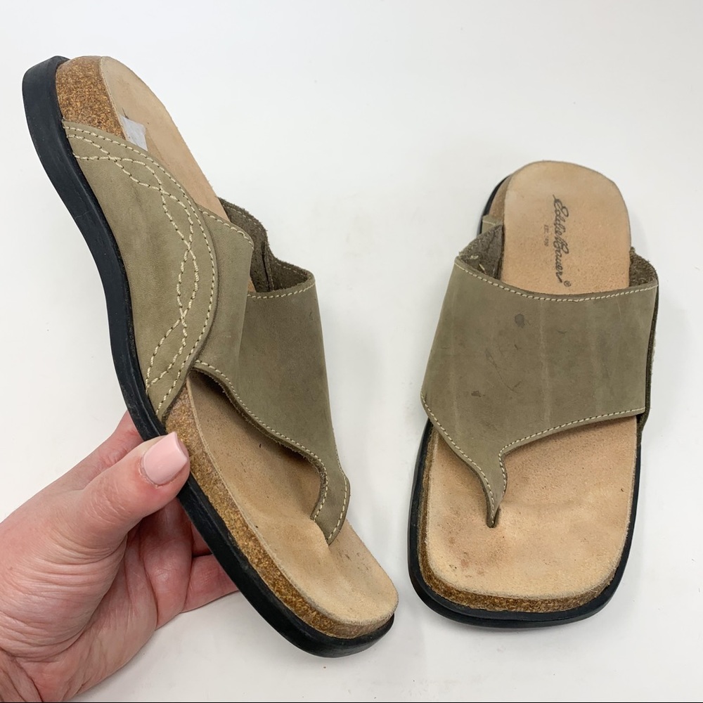 Eddie Bauer Green Genuine Leather Cork Trim Sandal